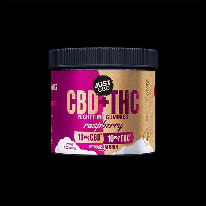 Picture of JUST CBD NIGHTTIME GUMMIES RASPBERRY WITH MELATONIN 10MG CBD 10MG THC