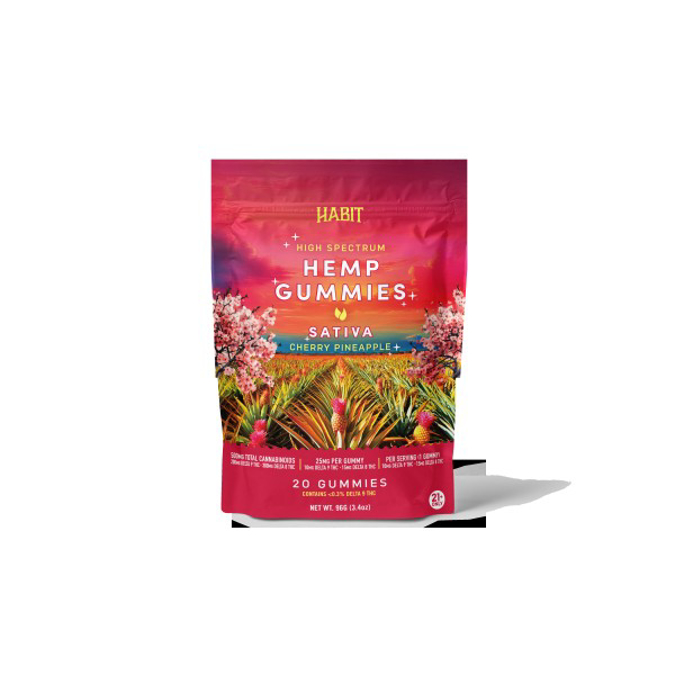 Picture of HABIT D9 D8 THC GUMMIES HIGH SPECTRUM 20CT CHERRY PINEAPLE