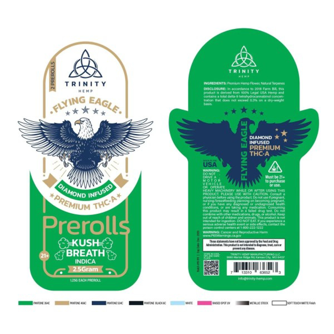 Picture of TRINITY FLYING EAGLE DIAMOND INFUSED FLOWER PRE ROLLS 3G - KUSH BREATH (INDICA)