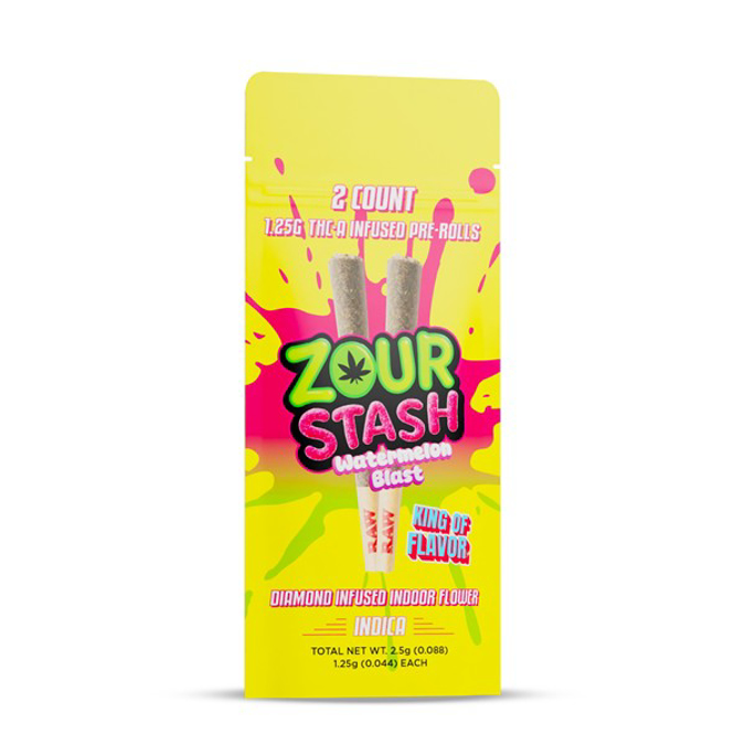 Picture of ZOUR STASH THC-A INFUSED 1.25g PRE ROLL 2PK - WATERMELON BLAST