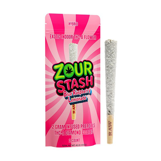 Picture of ZOUR STASH THC A DIAMOND 2G PREROLL BLUE RASPBERRY LEMONADE 2 COUNT POUCH