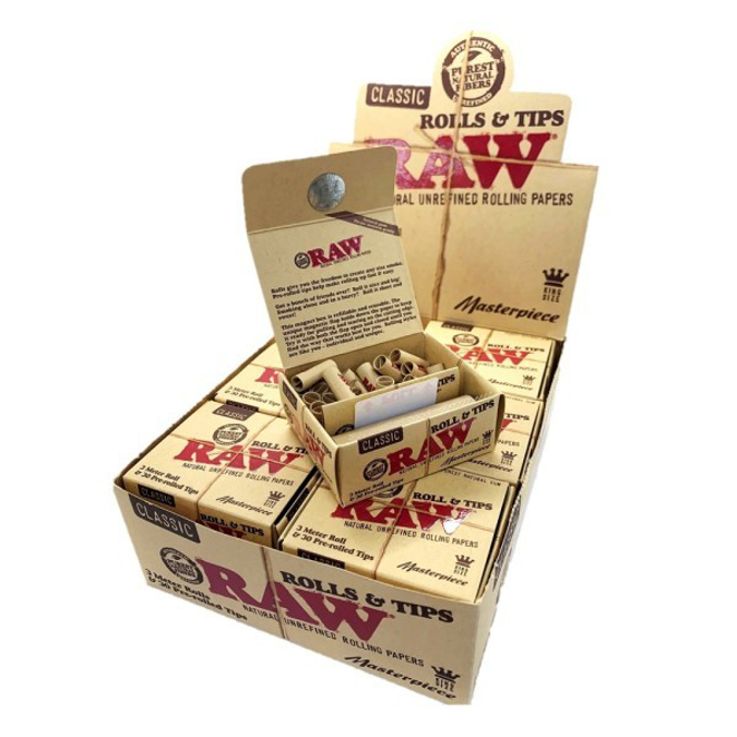 Picture of RAW CLASSIC MASTERPIECE KING SIZE ROLL WITH PRE ROLLED TIPS 30PC 12BX