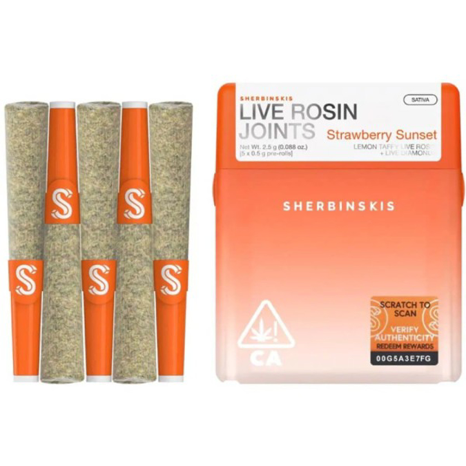 Picture of SHERBINSKIS THCA LIVE ROSIN JOINTS 5CT 0.5G - STRAWBERRY SUNSET (SATIVA)