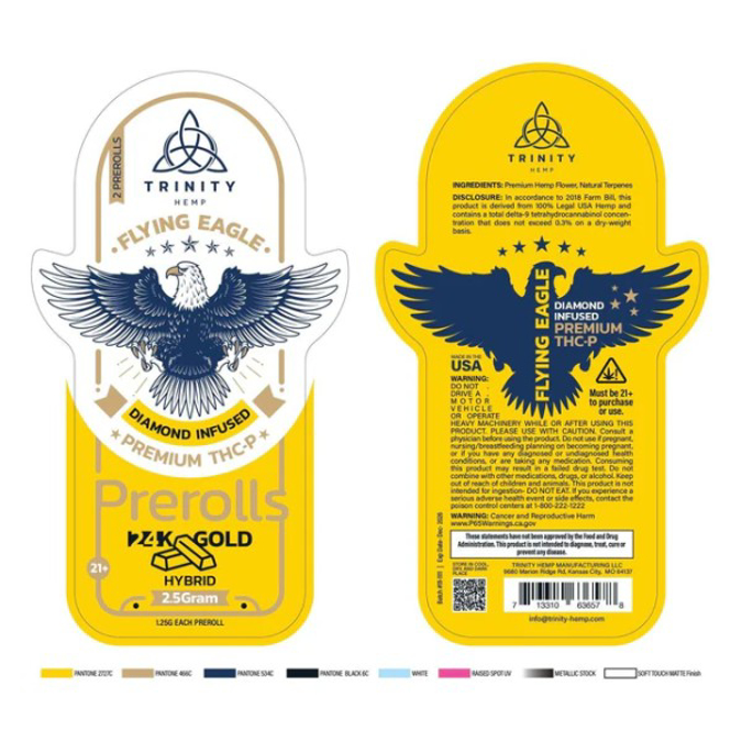 Picture of TRINITY FLYING EAGLE DIAMOND INFUSED FLOWER PRE ROLLS 3G - 24K GOLD (INDICA)