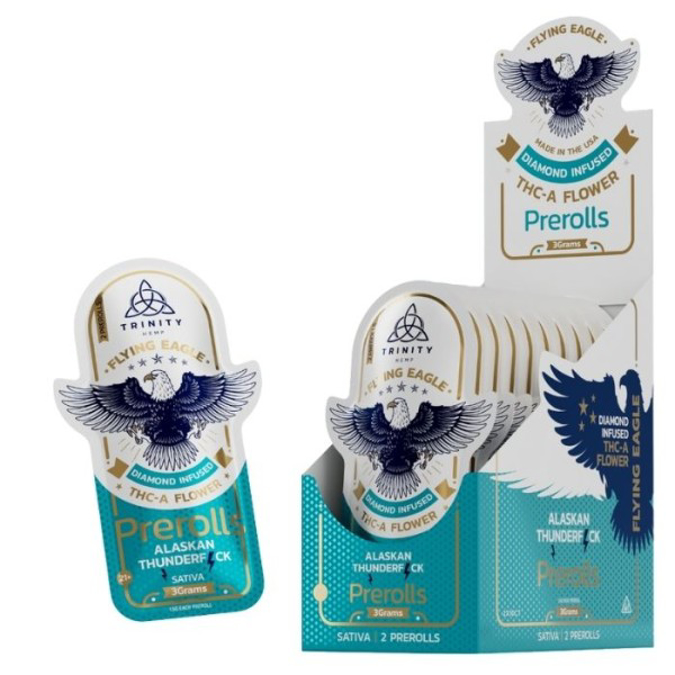 Picture of TRINITY FLYING EAGLE DIAMOND INFUSED FLOWER PRE ROLLS 3G - ALASKAN THUNDER FUCK (SATIVA)