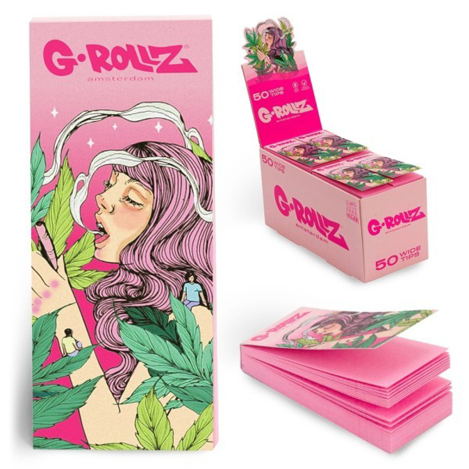 Picture of G ROLLZ AMSTERDAM 50 WIDE TIPS MUSHROOM LADY PINK FILTER 24CT