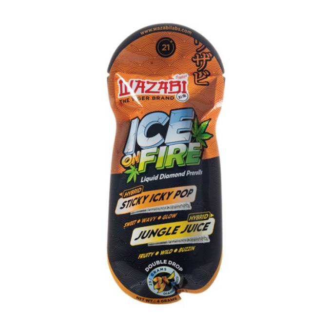 Picture of WAZABI EXOTICS 2G ICE ON FIRE THCP PRE ROLLS - STICKY ICKY POP + JUNGLE JUICE (HYBRID)