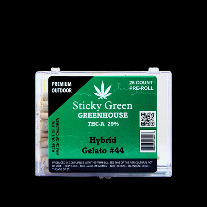 Picture of STICKY GREEN PRE ROLL 2CT AA+ THCA 2.5G - GREENHOUSE GELATO #44 (HYBRID)