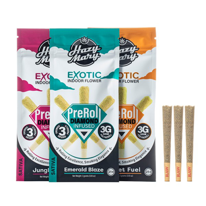 Picture of HAZY MARY THCA DIAMOND INFUSED PRE ROLLS 3G 10CT - BLUE HAZE