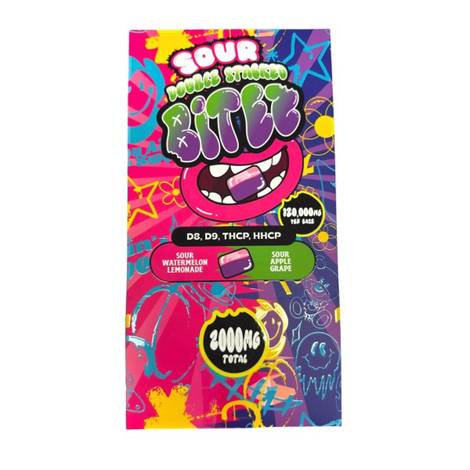 Picture of DOUBLE STACKED BITES 2CT 2000MG SOUR WATERMELON LEMONADE x SOUR APPLE GRAPE