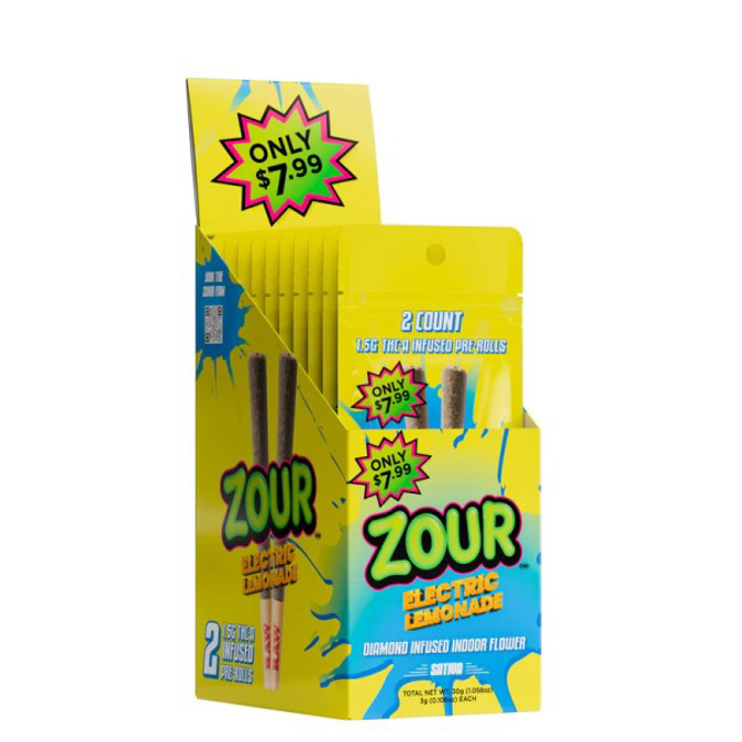 Picture of ZOUR STASH THC-A INFUSED 1.25g PRE ROLL 2PK - ELECTRIC LEMONADE