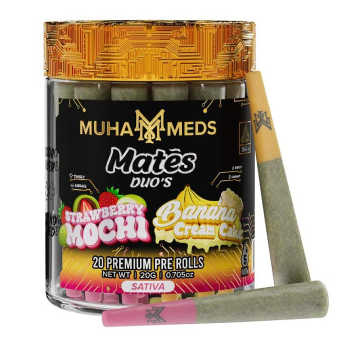 Picture of MUHA MEDS MATES 20CT PRE ROLLS JAR - STRAWBERRY MOCHI X BANANA CREAM CAKE