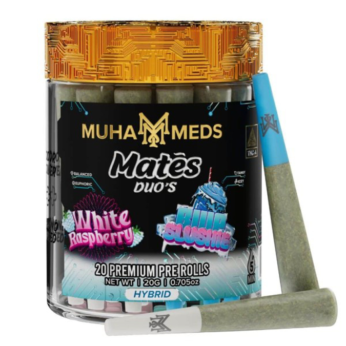Picture of MUHA MEDS MATES 20CT PRE ROLLS JAR - WHITE RASPBERRY X BLUE SLUSHIE