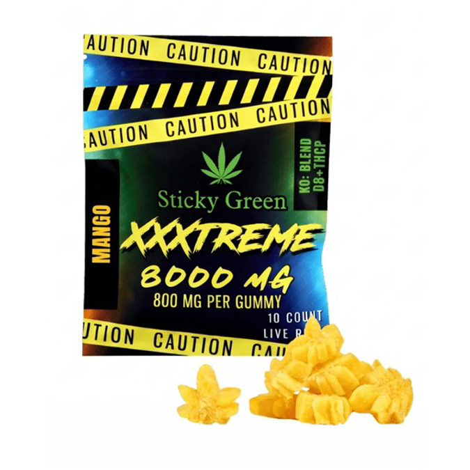 Picture of STICKY GREEN XXXTREME 8000MG 10CT GUMMY - MANGO