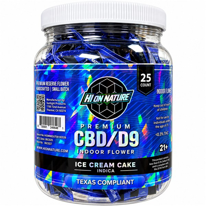 Picture of HI ON NATURE CBD D9 1G FLOWER 25CT JAR - ICE CREAM CAKE (INDICA)