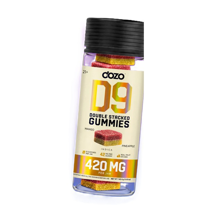 Picture of DOZO D9 THC DOUBLE STACKED GUMMIES 420MG 10CT - MANGO + PINEAPPLE (INDICA)