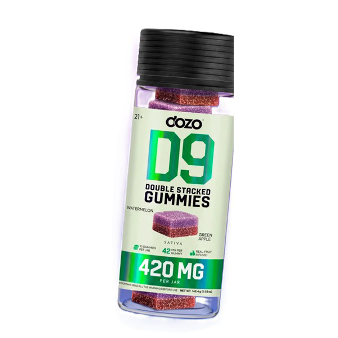 Picture of DOZO D9 THC DOUBLE STACKED GUMMIES 420MG 10CT - WATMELON + GREEN APPLE (SATIVA)